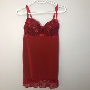 Red lace and mesh teddy